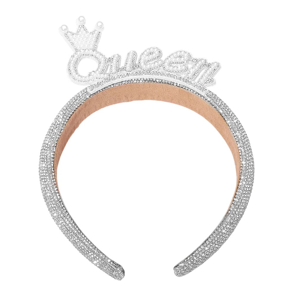 Pearl QUEEN Crown Accent Bling Studded Headband