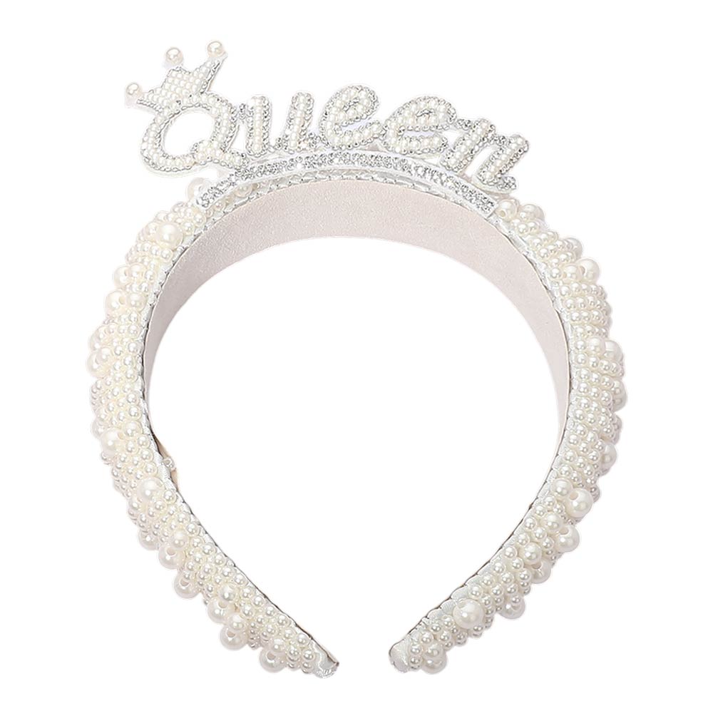 Pearl Embellished QUEEN Crown Statement Headband