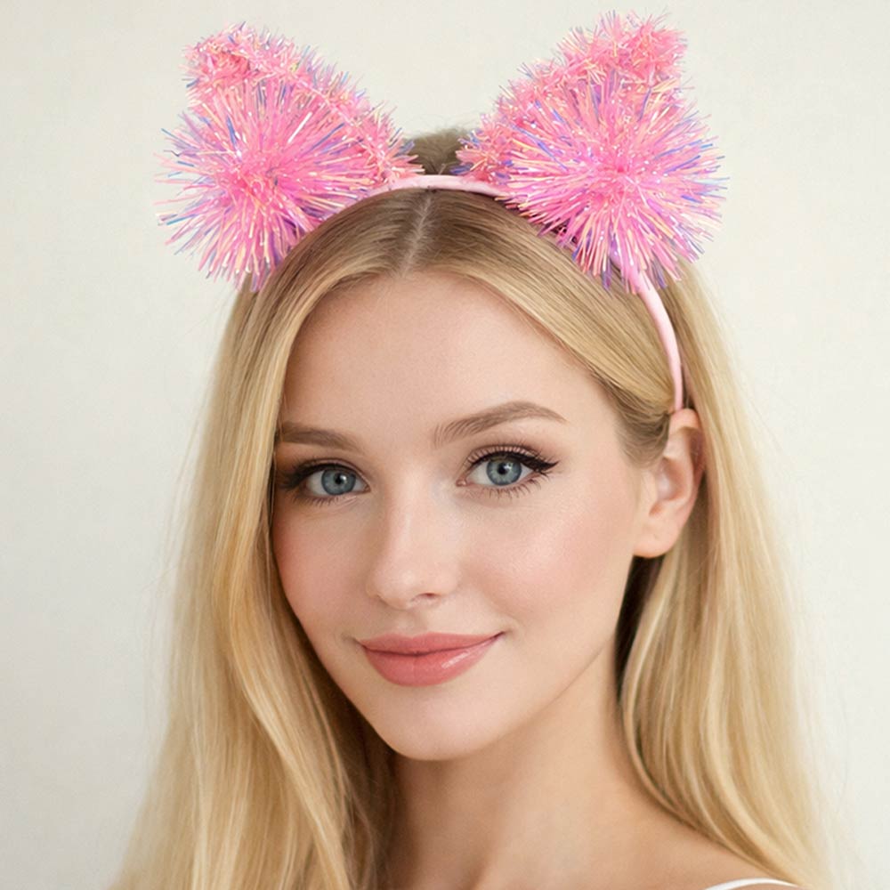 Sparkle Tinsel Pom Animal Ear Party Headband