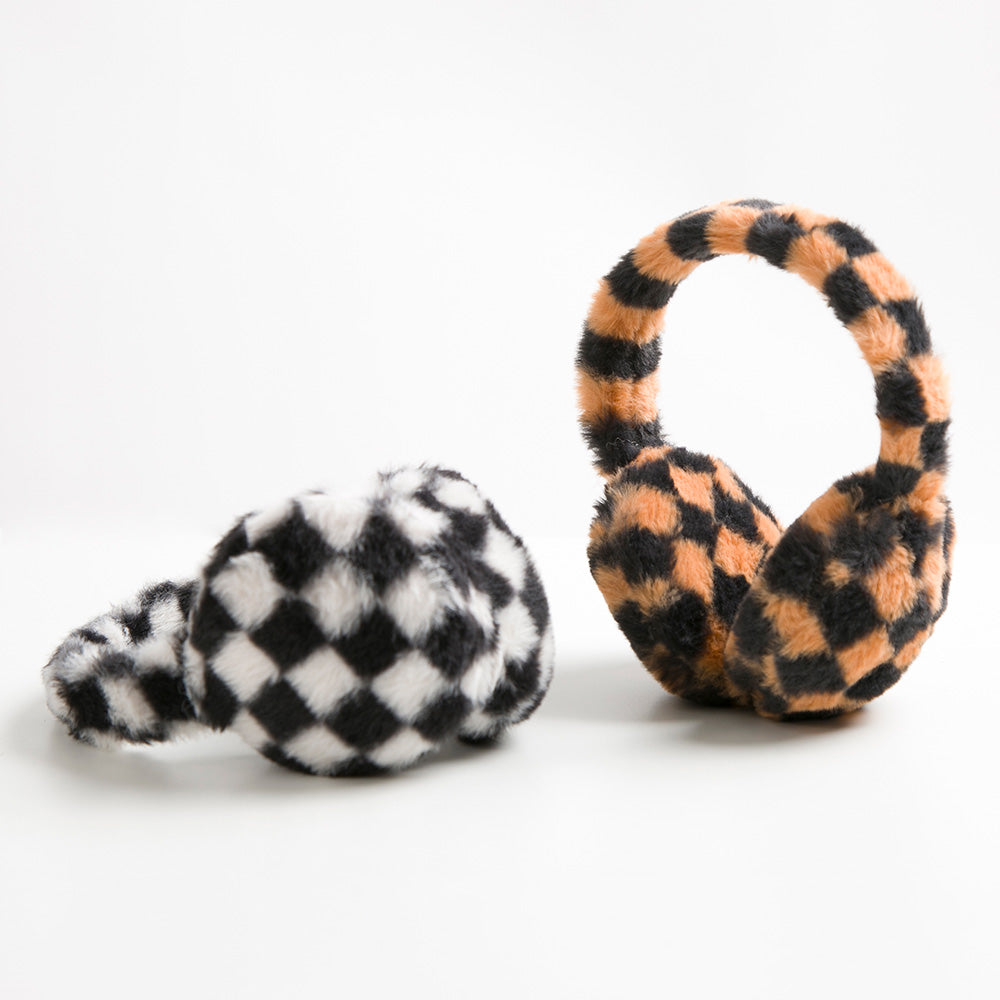 Faux Fur Plush Checkered Earmuffs