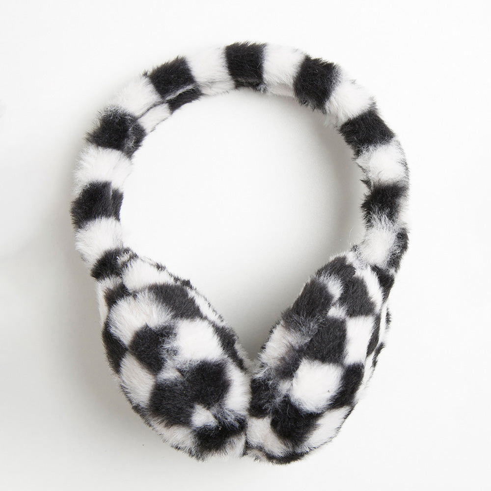 Faux Fur Plush Checkered Earmuffs