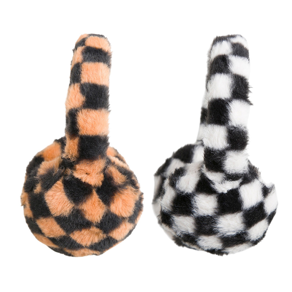 Faux Fur Plush Checkered Earmuffs