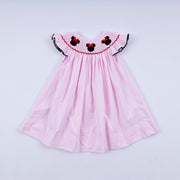 Red character hand smocked plaid ruffle dress