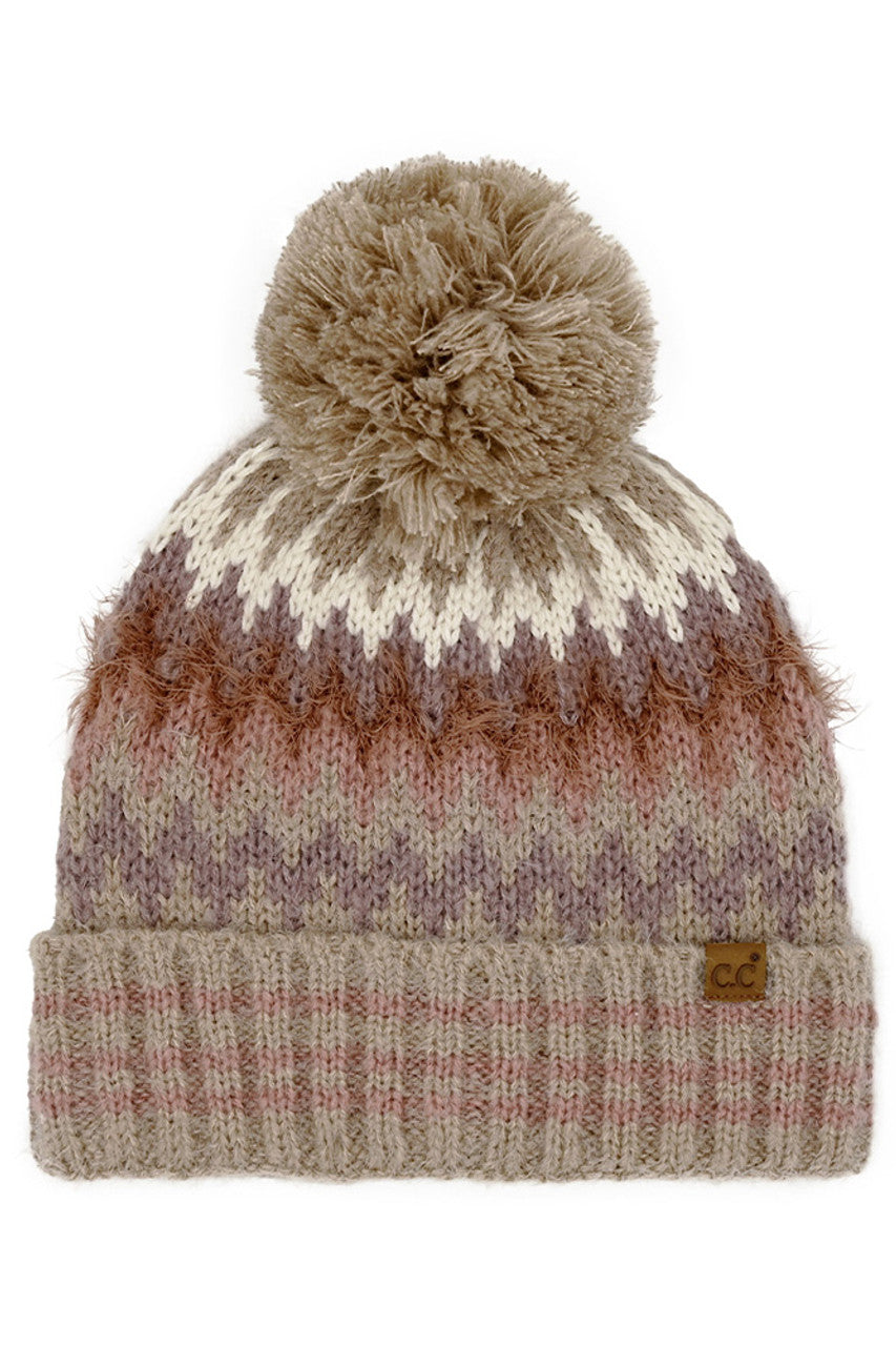C.C Multi Color Chevron Pom Beanie