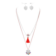 Heart Pendant Necklace With Tassel Set