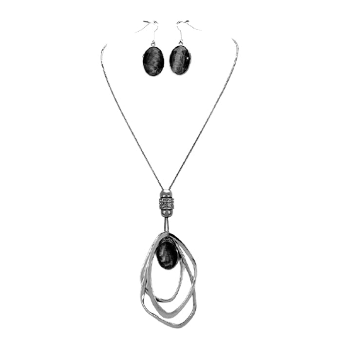Oval Glass Crystal Triple Abstract Hoop Necklace