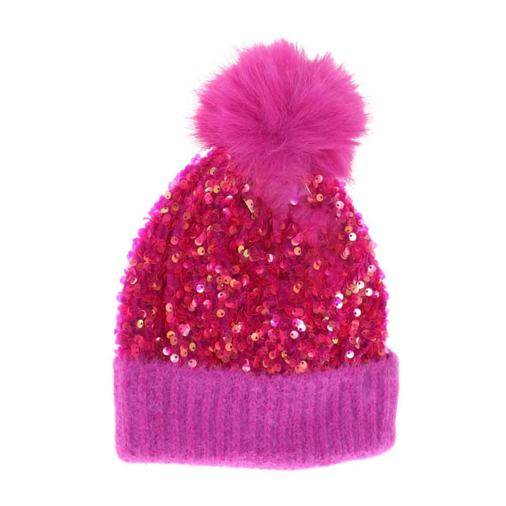 KIDS Cluster Sequin Faux Fur Pom C.C Beanie