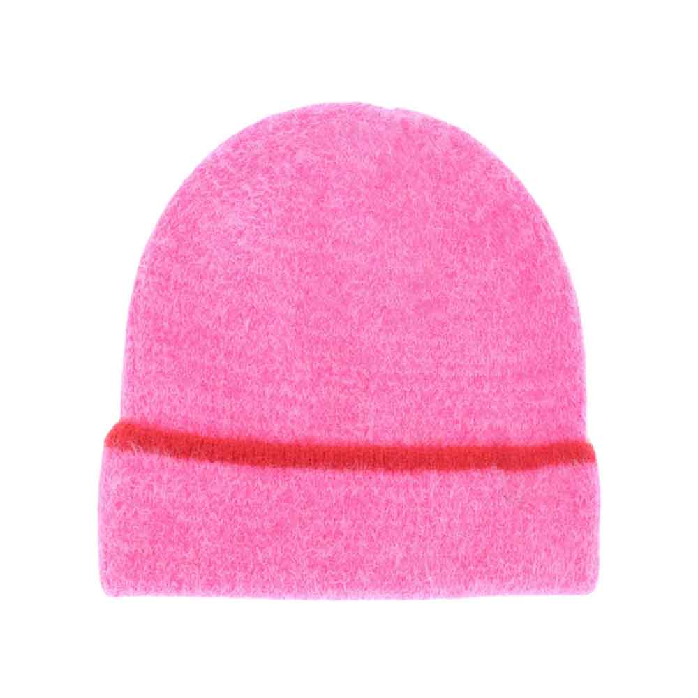 Soft Feather Yarn Striped Cuff C.C Beanie