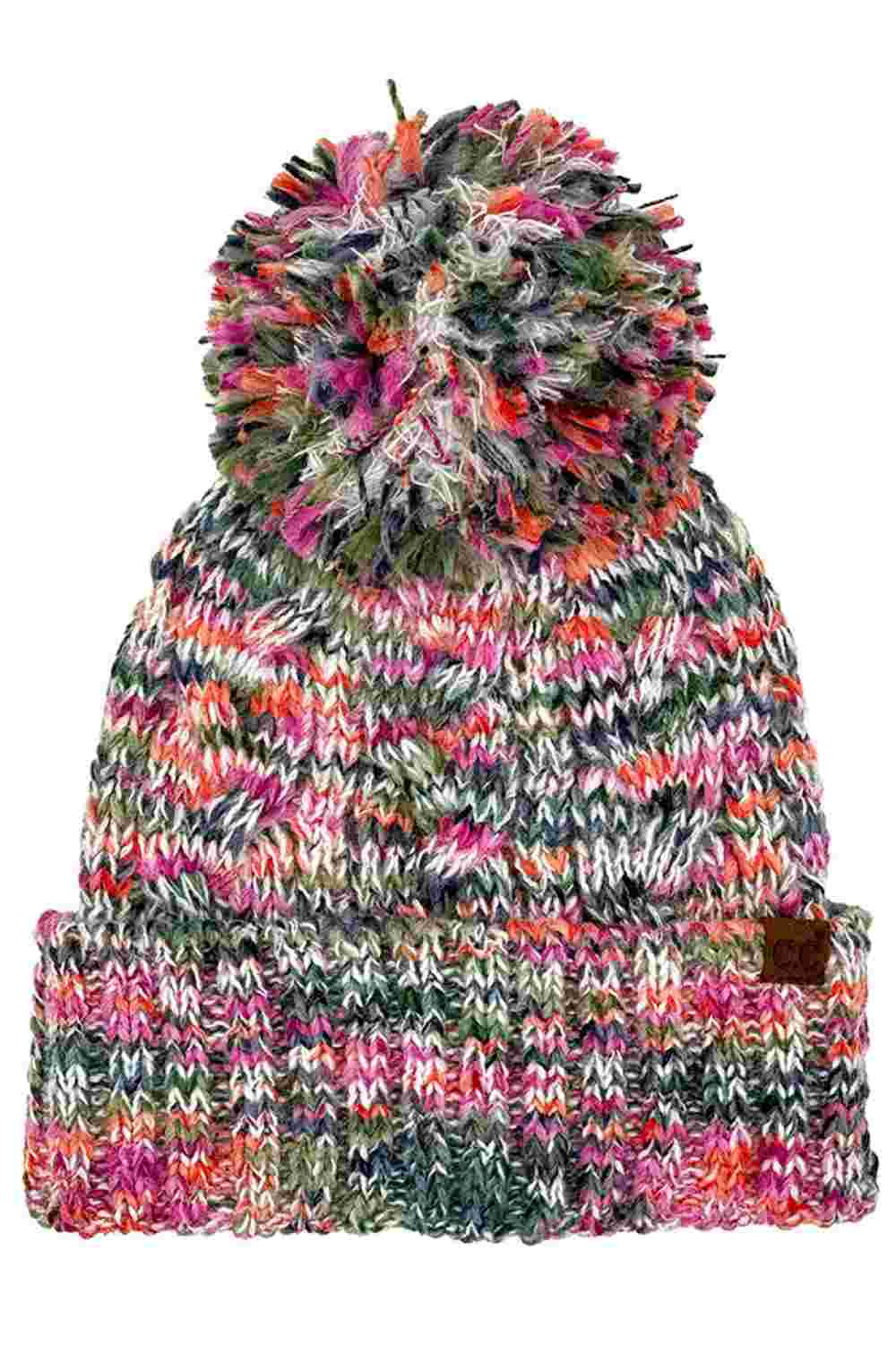 C.C Multi Color Cable Pom Cuff Beanie Winter Hat