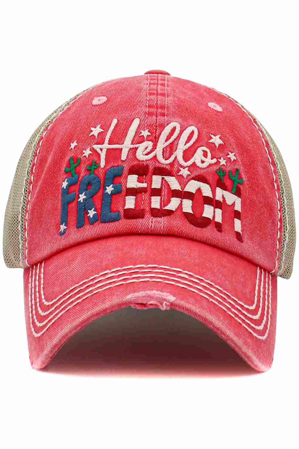 HELLO FREEDOM Vintage American Flag Theme Ballcap