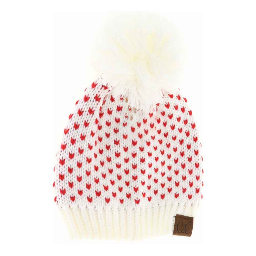 C.C Heart Pattern Knit Pom Beanie
