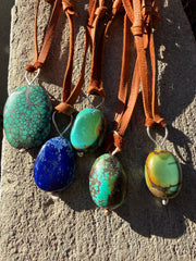 Turquoise + Lapis on Leather Necklace