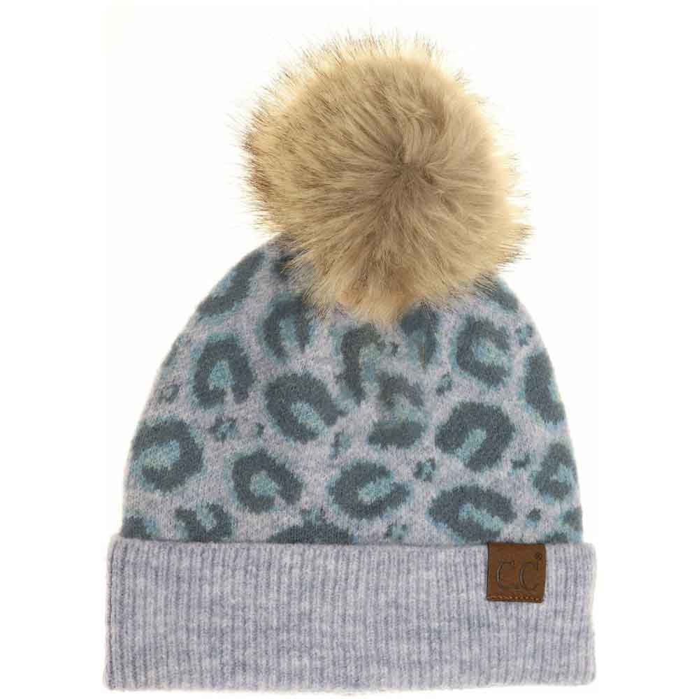 Leopard Pattern Faux Fur Pom C.C Beanie