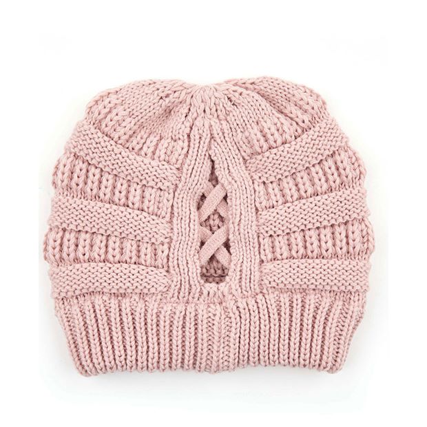 C.C CRISS CROSS PONYTAIL KNIT BEANIE
