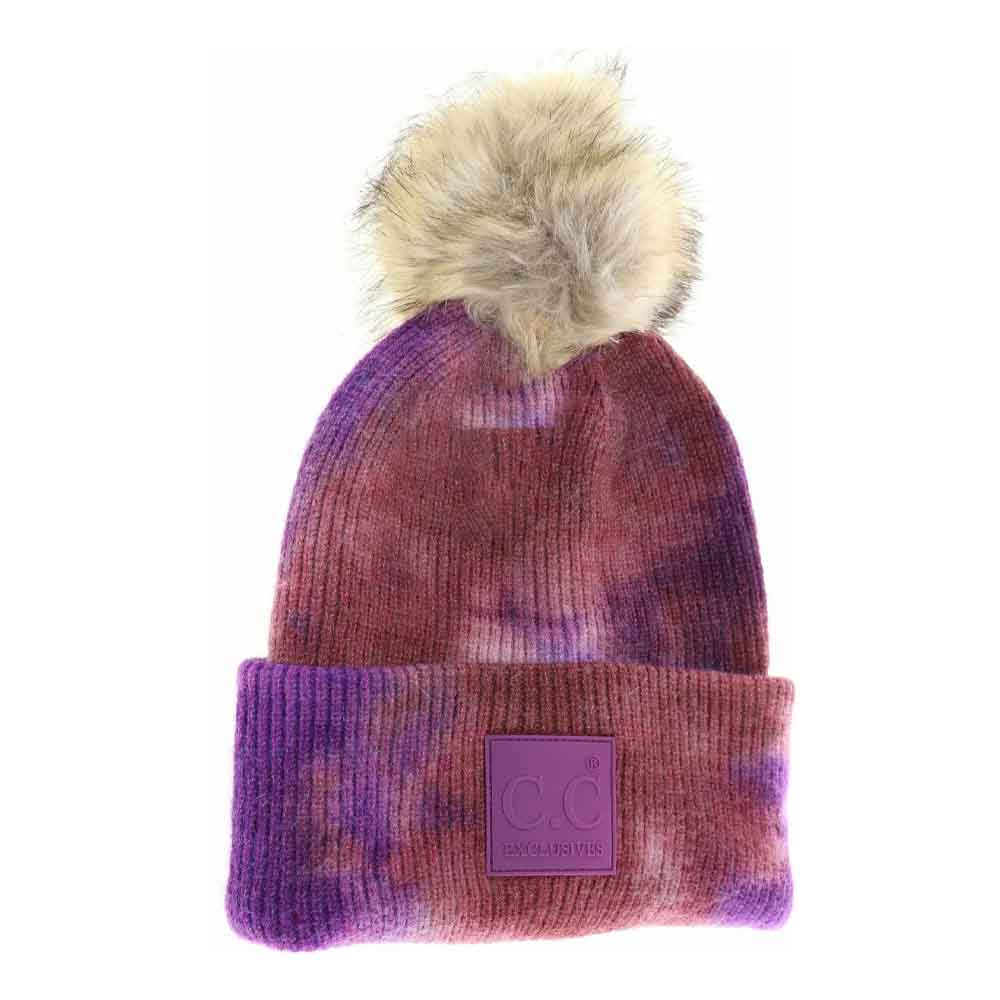 Women's Tie Dye Fur Pom C.C Beanie