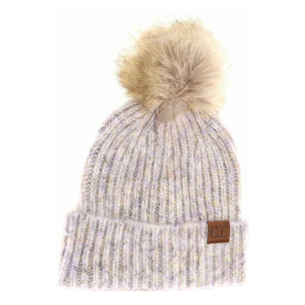 Soft Ribbed Fur Pom C.C Beanie