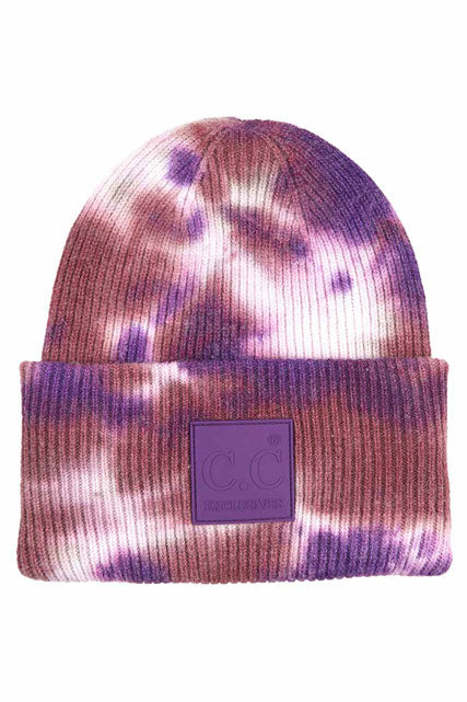 C.C Women's Tie Dye Beanie Hats With Rubber Patch