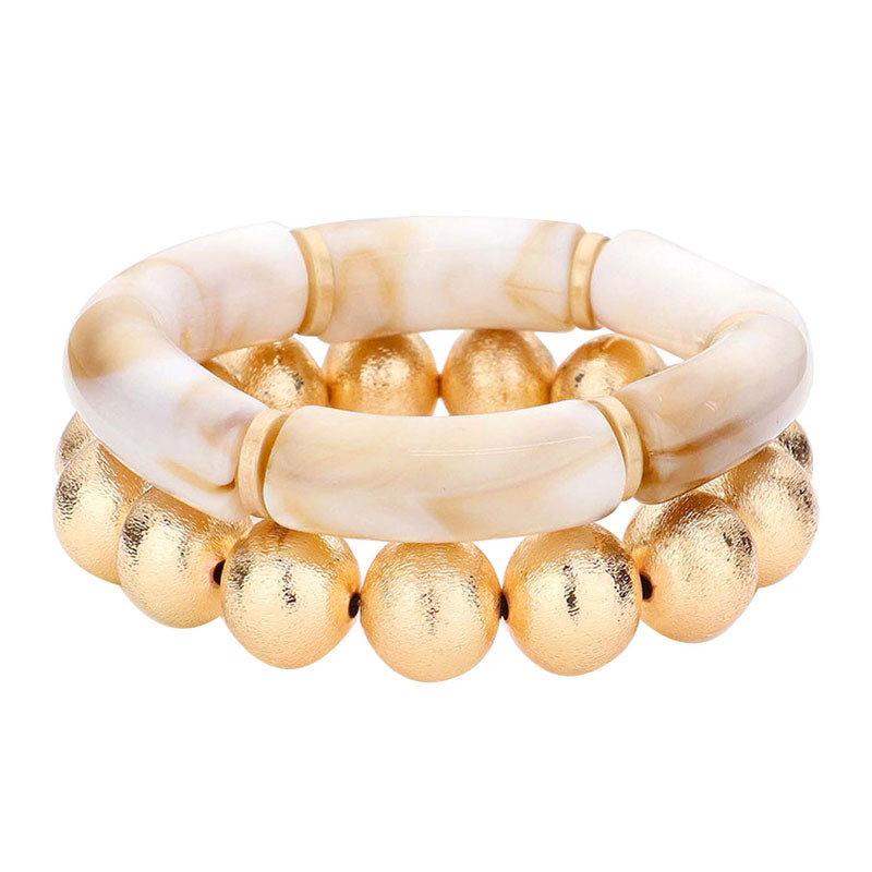 2PCS Resin Metal Ball Stretch Bracelets