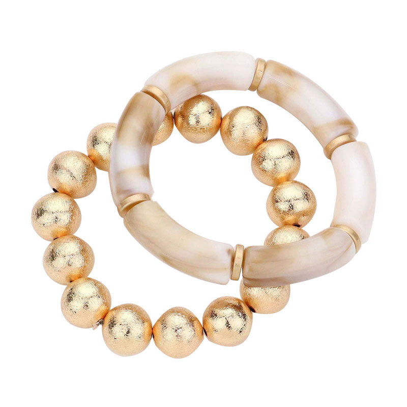 2PCS Resin Metal Ball Stretch Bracelets
