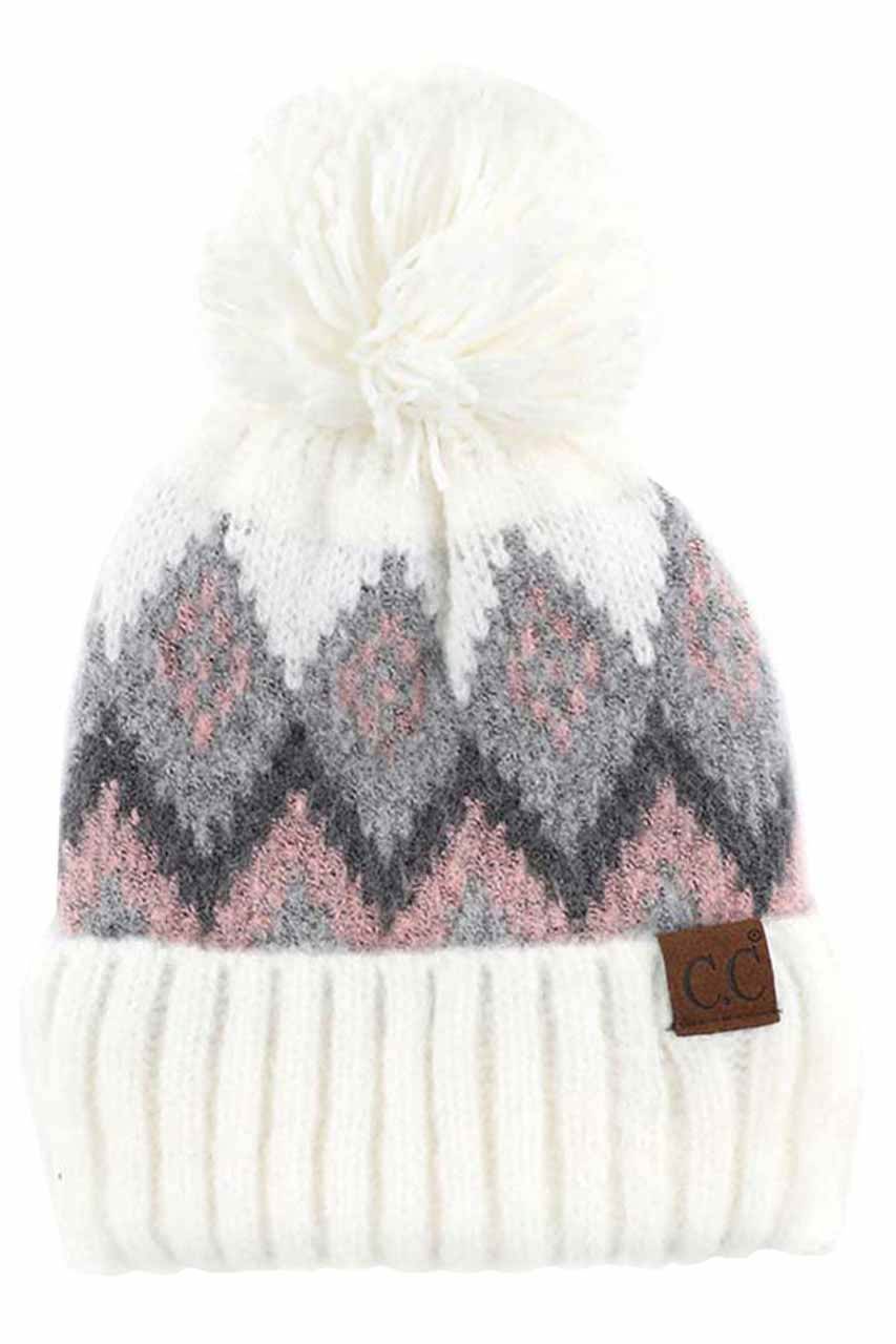 C.C Soft Aztec Pattern Beanie with Knit Pom