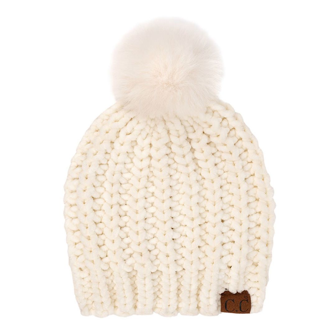 C.C Soft Chenille Chunky Yarn Beanie Hat