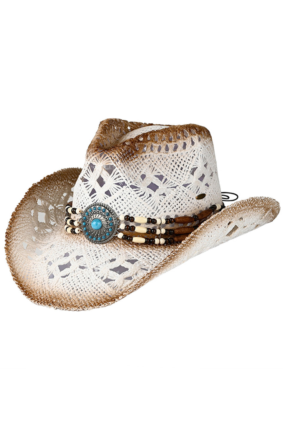 C.C Women's Western Wooden Bead Band Tea-Stain Cowboy Hat