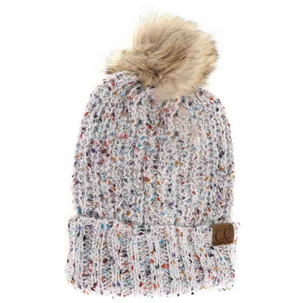 Confetti Mohair Ribbed Fur Pom C.C Beanie