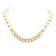 Metal Chain Link Accented Wood Necklace
