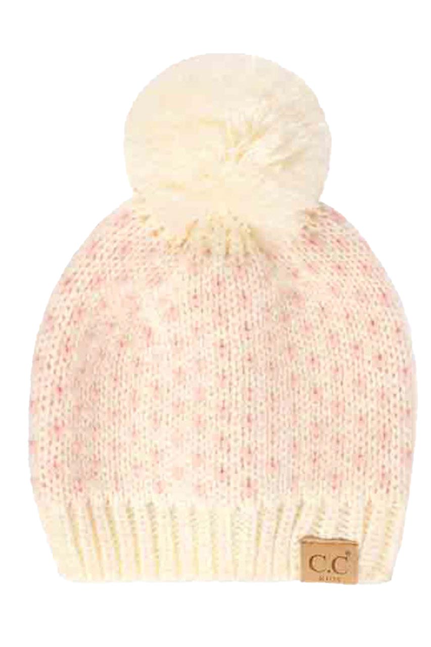 C.C Kids Heart Pattern Knit Beanie with Pom