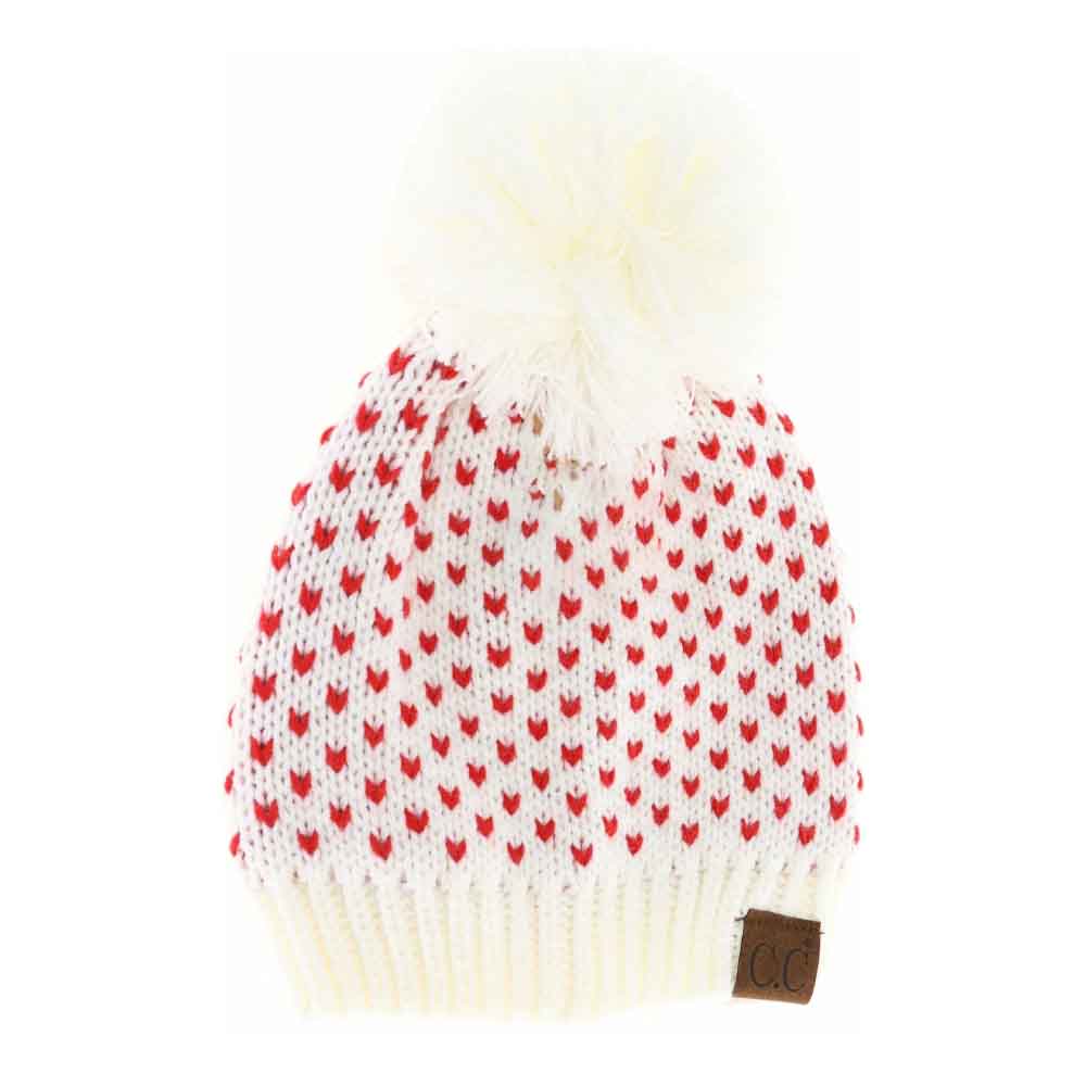 Heart Knit Pom C.C Beanie
