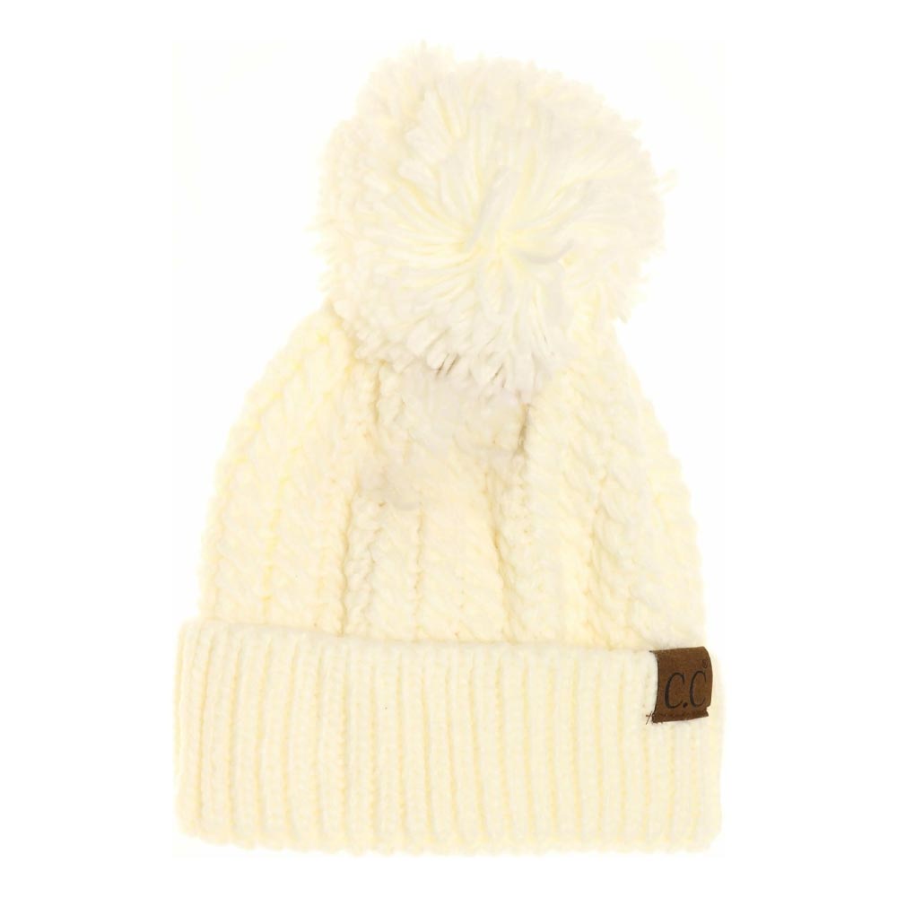 Twisted Mock Cable Knit Pom C.C Beanie