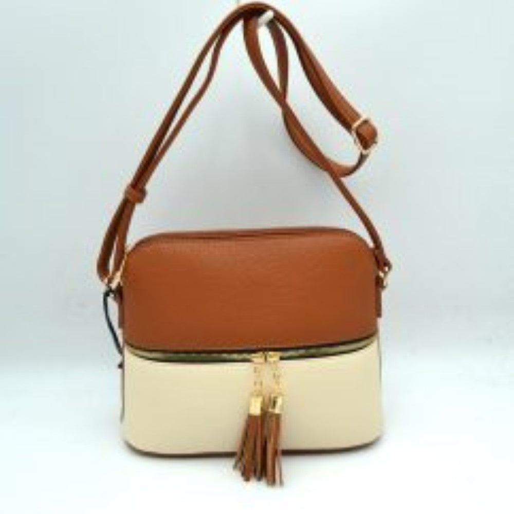 Crossbody Bag with Double Zipper Tassel Accent