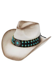 Antiqued Concho with Vintage Turquoise Beaded Cowboy Hat