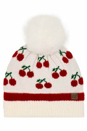 CC Beanie Cherry Pattern Pom Beanie Winter Hat