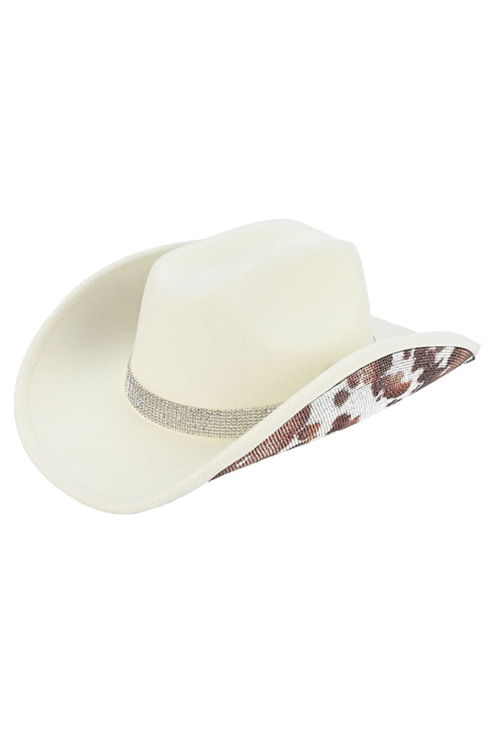 C.C Cow Pattern Rhinestone Vegan Felt Cowboy Hat