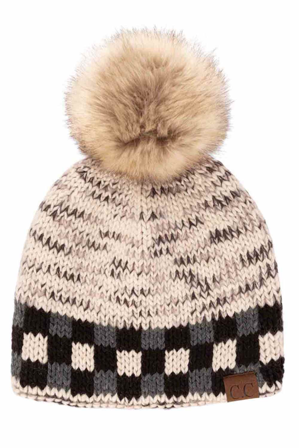 C.C Heather Chuck Beanie with Check Pattern Band