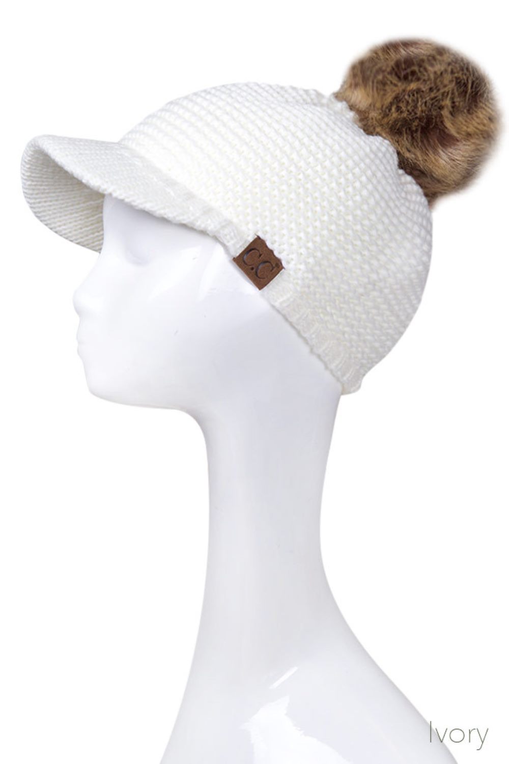 C.C Knit Brim Beanie With Pom