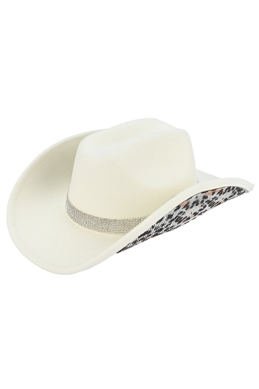 C.C Leopard Pattern Rhinestone Felt Cowboy Hat