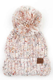 C.C Multicolor Feather Yarn Beanie With Pom