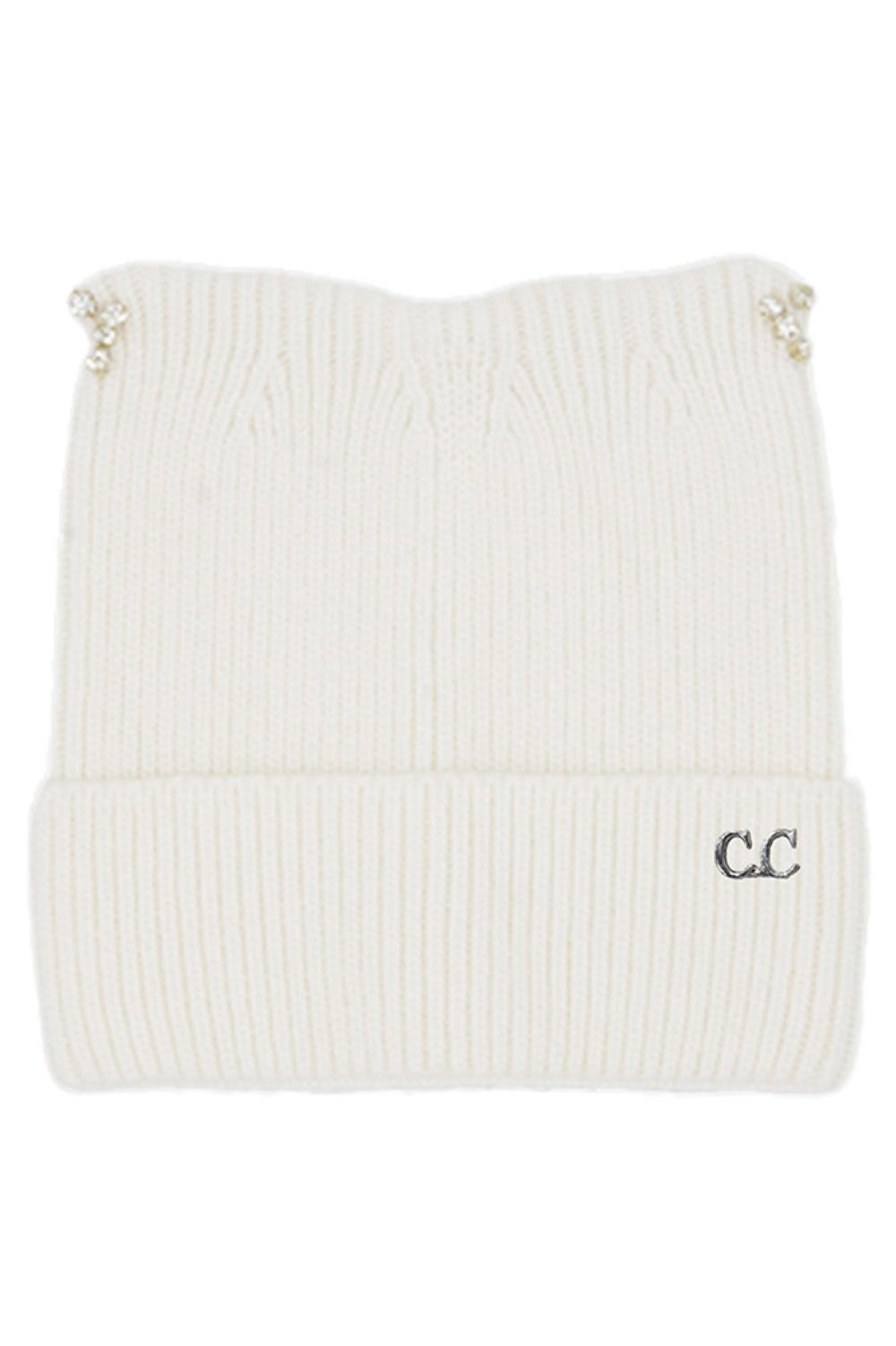 C.C Rhinestone Cat Ear Cuff Beanie Winter Hat