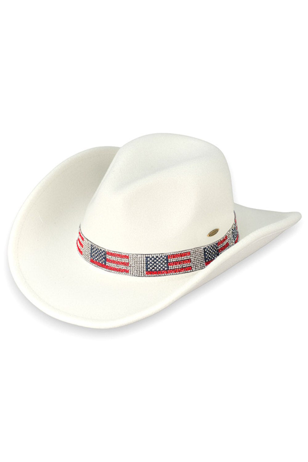C.C US Flag Rhinestone Trim Band Felt Cowboy Hat
