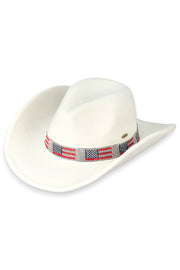 C.C US Flag Rhinestone Trim Band Felt Cowboy Hat