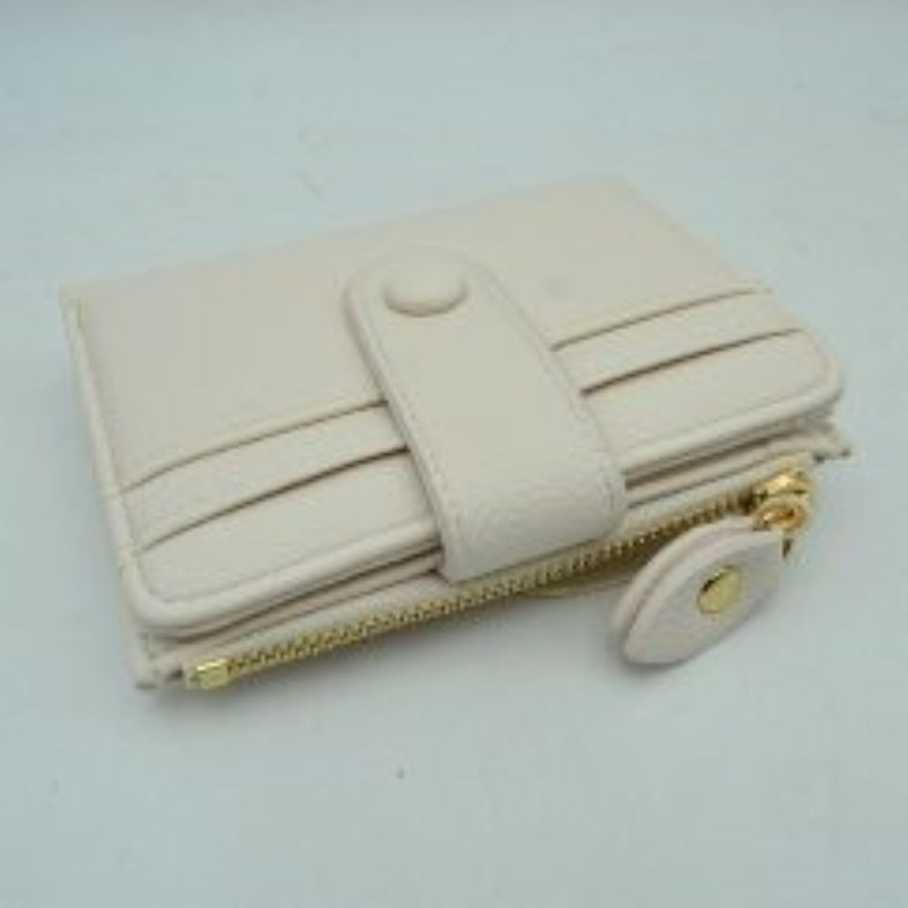 Pebbled Card Holder Wallet with Snap Button Strap and Zipper Pocket