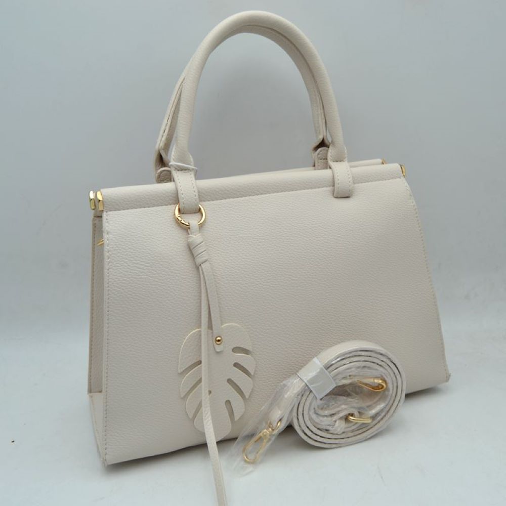 Elegant Tote Handbag with Detachable Shoulder Strap & Round Charm Keychain