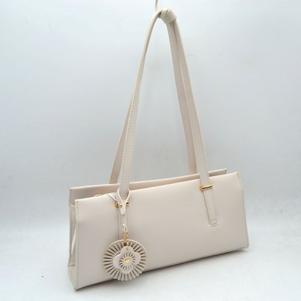 Elegant Shoulder Tote Bag with Decorative Charm