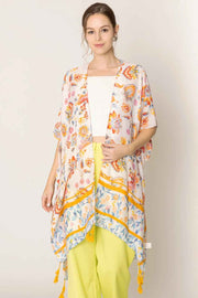 Floral Print Tassel Kimono