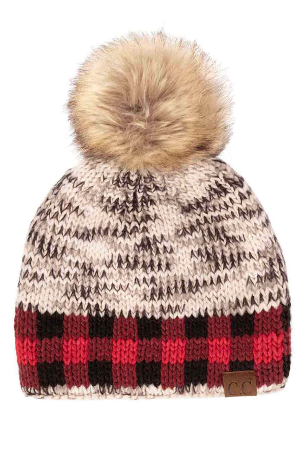 C.C Heather Chuck Beanie with Check Pattern Band