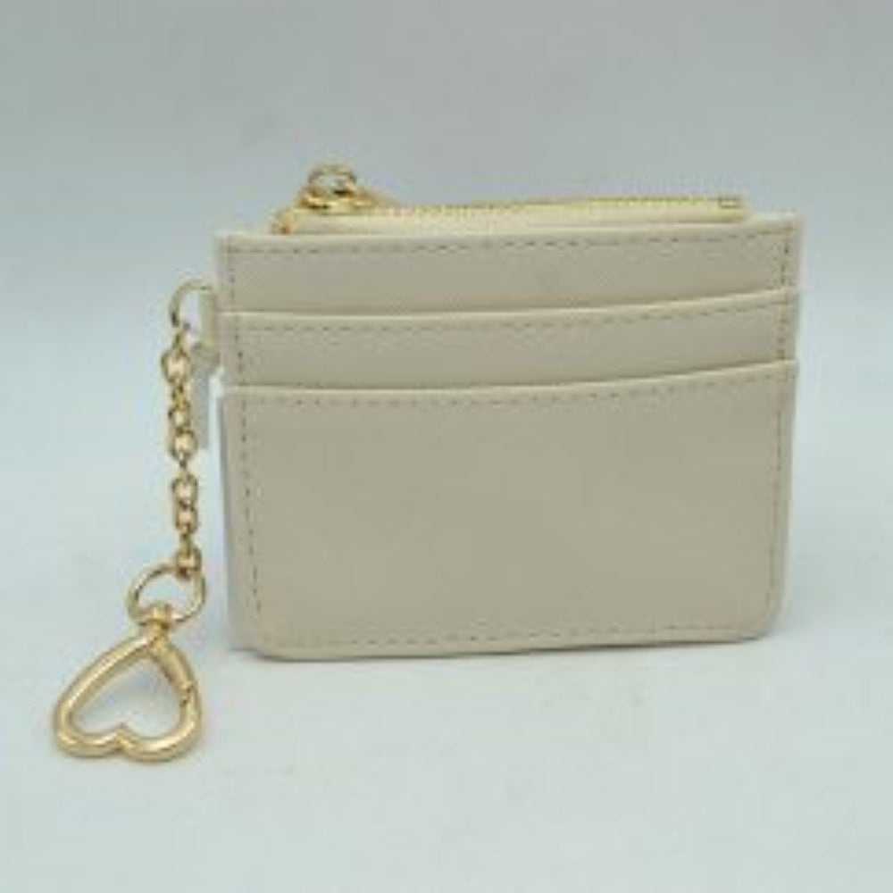 Slim Card Holder Wallet with Zipper Pocket and Heart Keyring