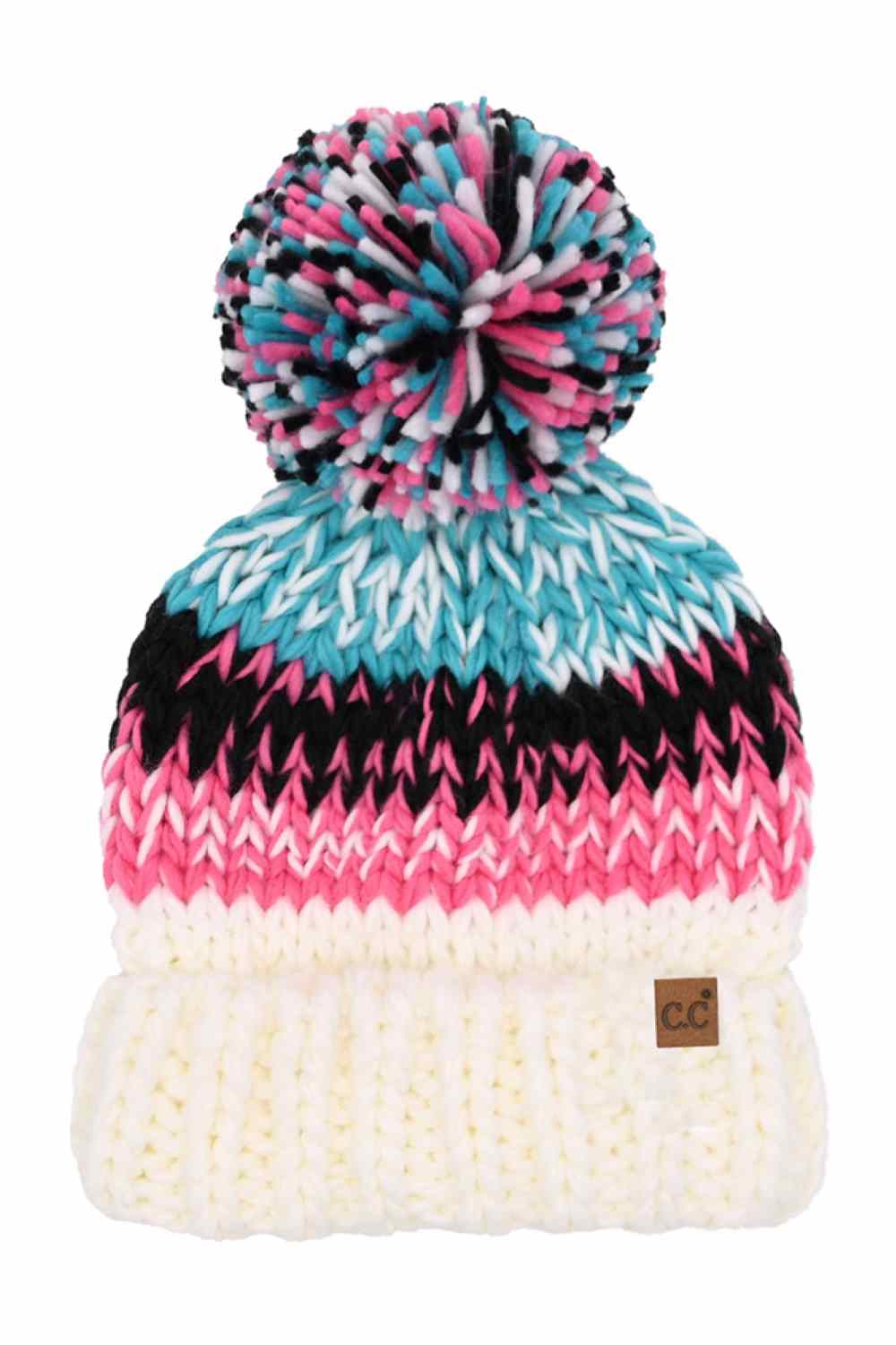 C.C Multi Color Chunky Yarn Pom Beanie