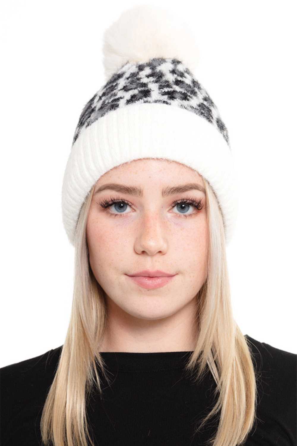 Leopard Pom Fleece Beanie